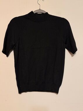 Ann Taylor Black Short-Sleeve Mock Neck Top